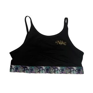 Nike Dri-Fit Girls Training Sports Bra Black Gold Logo Floral Pattern Size L